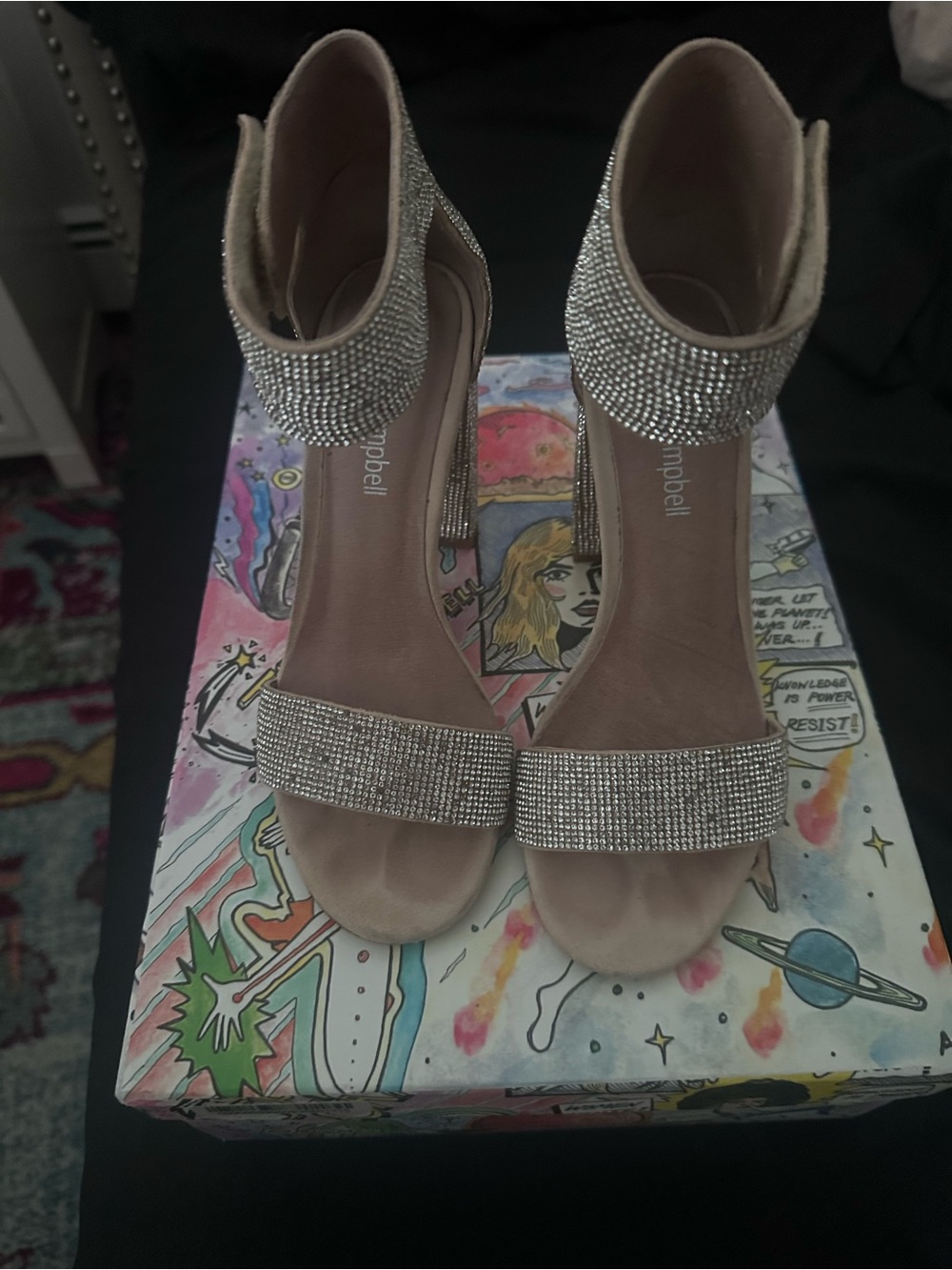 Jeffrey Campbell Lindsay Jeweled Sandal - Nude Suede Champagne